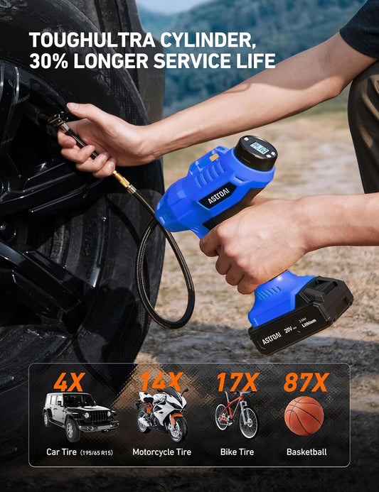 Cordless Tire Inflator Air Compressor 20V Rechargeable Battery Powered 160PSI Portable Handheld Air Pump with 12V Car Power Adapter Digital Pressure Gauge for Cars Motorcycles JY16P160-18(C2)