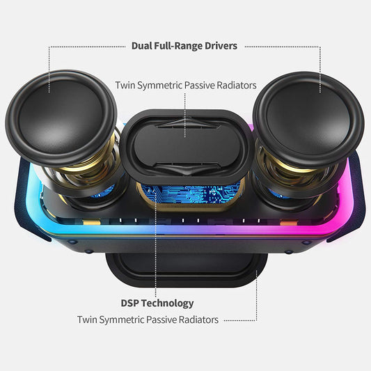 Bluetooth Speaker, Soundbox Pro+ Wireless Pairing Speaker with 24W Stereo Sound, Punchy Bass, IPX6 Waterproof, 15Hrs Playtime, Multi-Colors Lights, for Home,Outdoor-Black